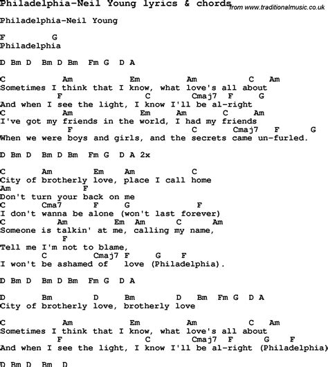 Lyrics for Philadelphia by Neil Young .